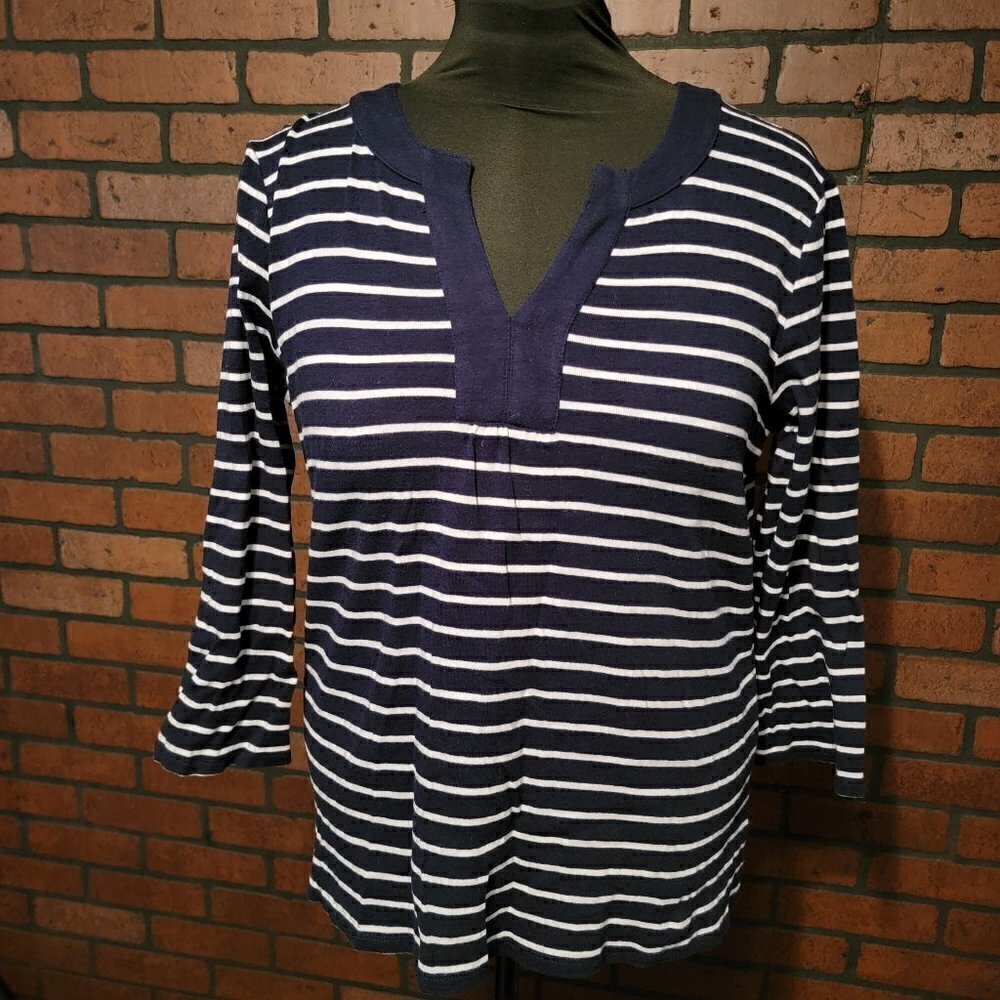 Jones New York 3/4 Sleeve Navy striped T-shirt